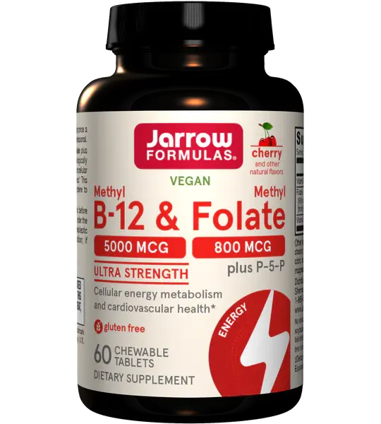Jarrow Formulas Methyl B-12 5000 mcg & Methyl Folate 800 mcg + P-5-P Tablets